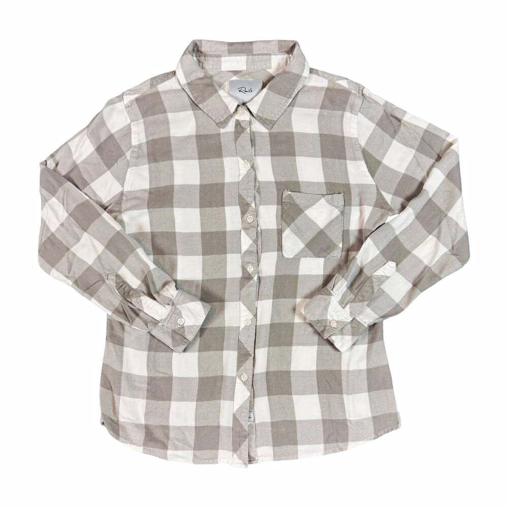 Rails Women’s Gingham Button Up Shirt Long Sleeve Pockets Size M Gray White